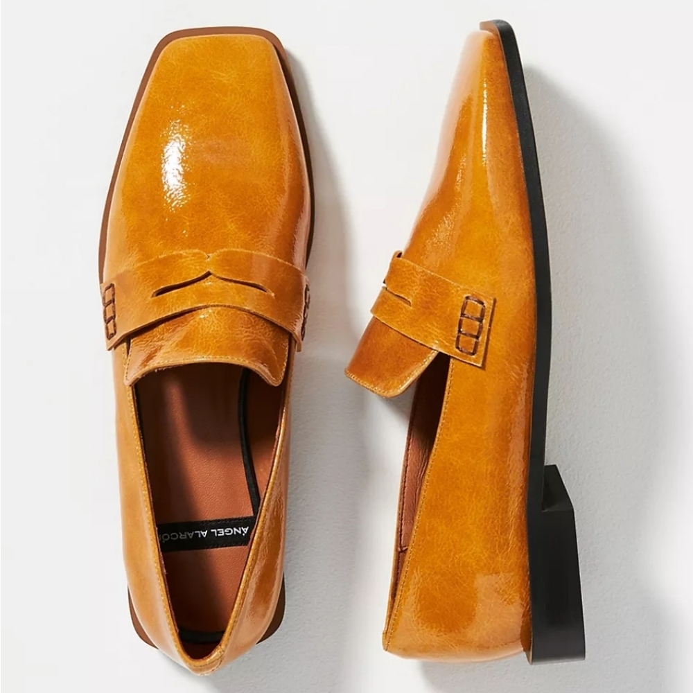 Angel Alarcon Patent Leather Square-toe Flats - ochre